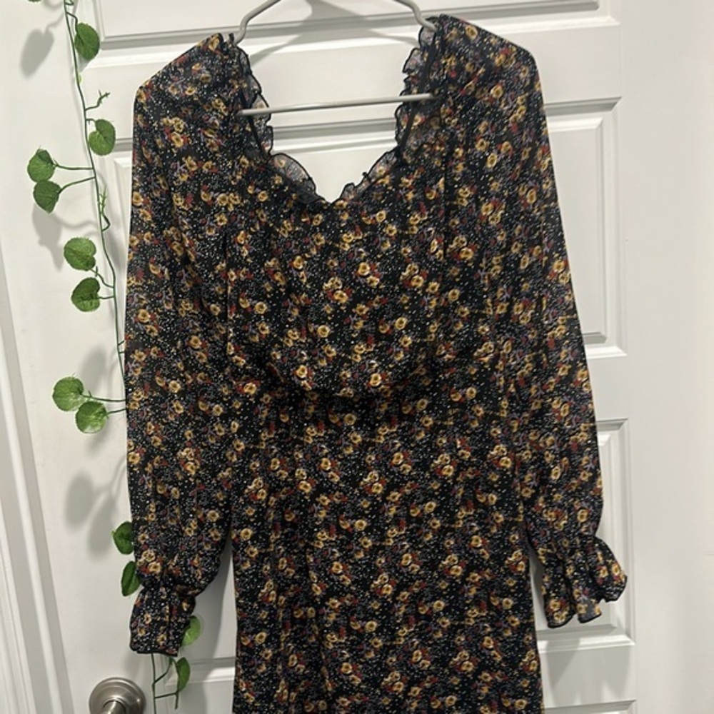 Nasty Gal long sleeve‎ square neck floral mini dress size 8 - Picture 6 of 6